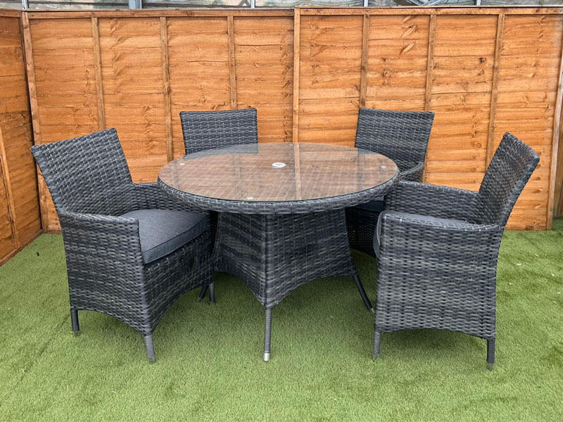 Sapcote 4 Seater Round Dining Set in Dark Grey Rattan